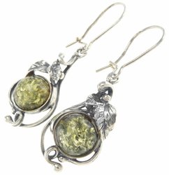 Сережки з зеленим камінням бурштину